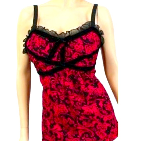 torrid Tops - Torrid Pink Floral and Black Velvet Ruffle Tank Top